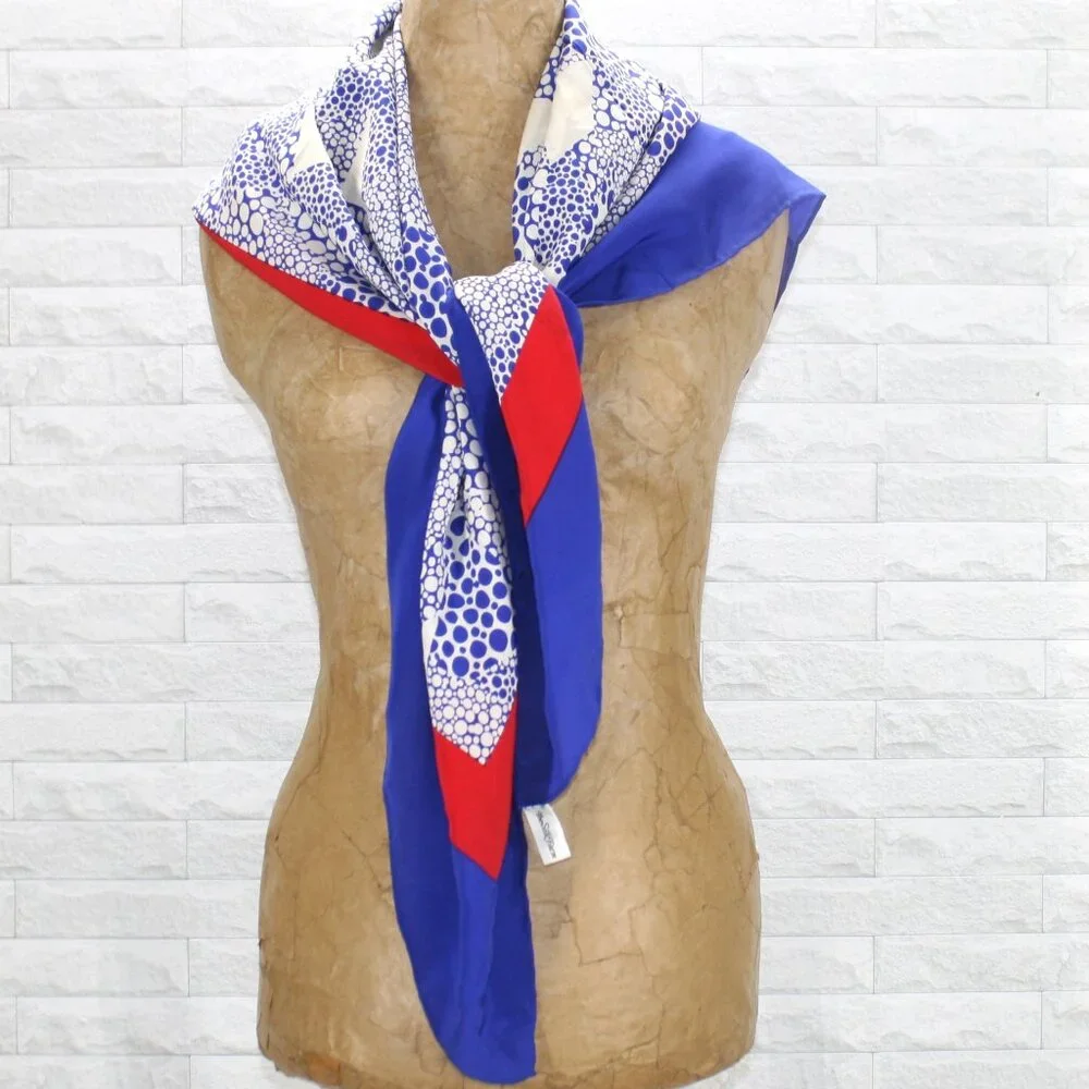 VINTAGE THE SILK FARM Scarf Polka Dot Patriotic Stripe Oversized Red White Blue